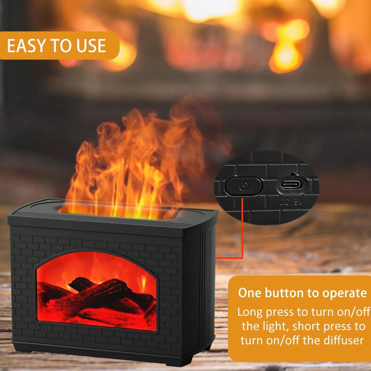 Flame Oil Diffuser, 270Ml Cool Mist Humidifier Diffuser,Sleep Relax for Outdoor Bedroom Living Roomï¼Fireplace Air Diffuser