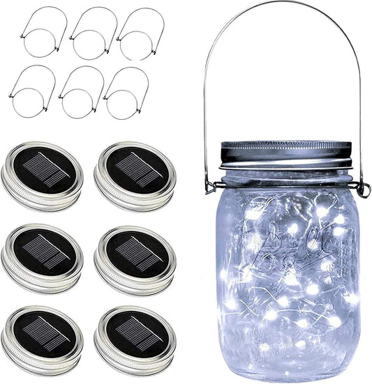 Solar Mason Jar Lights, 6 Pack 30 Led String Fairy Star Firefly Jar Lids Lights, Jars Not Included, Best for Mason Jar Decor,Great Outdoor Lawn Decor for Patio Garden, Yard (Cool White)