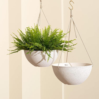 Large Hanging Planters for Outdoor Plants - 13 Inch Hanging Flower Pots Set of 2, Speckled White