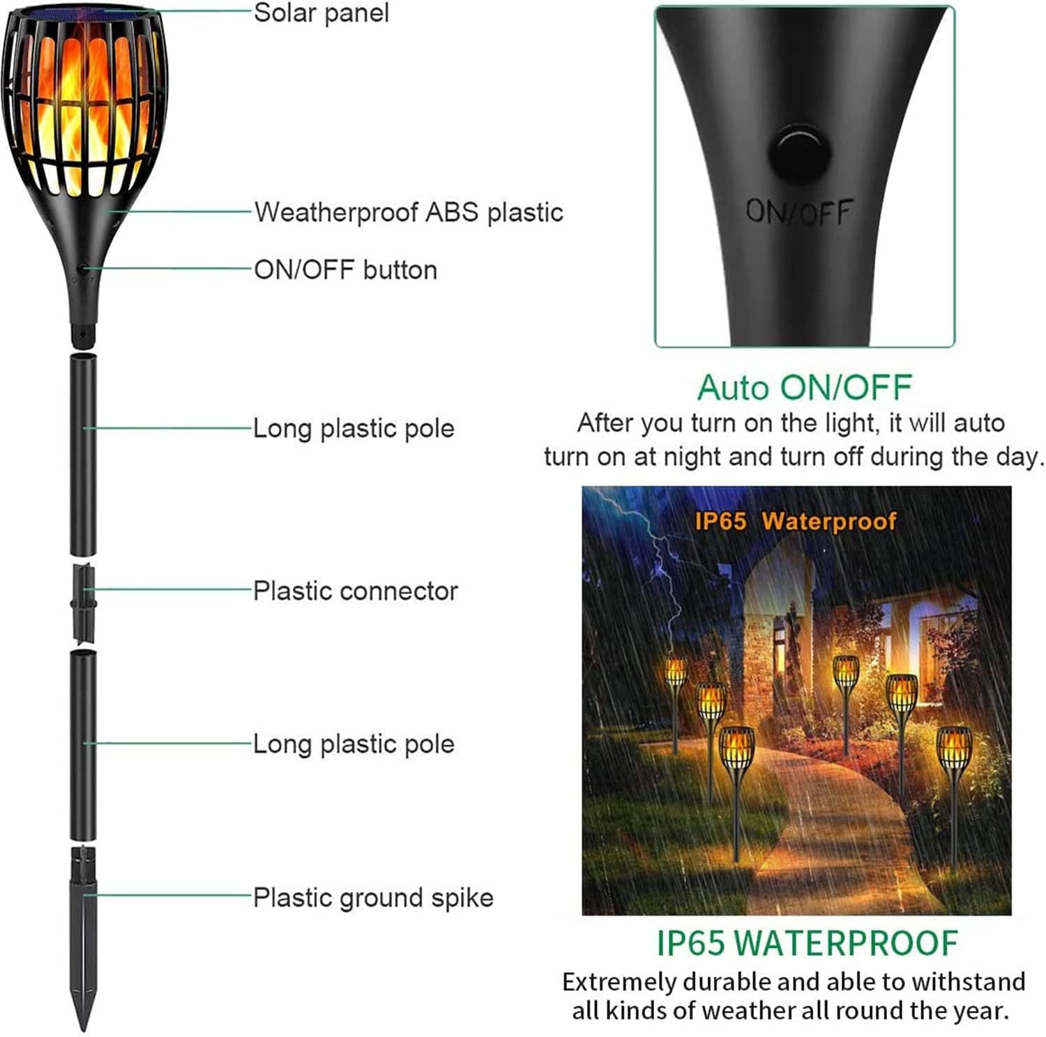 Solar Lights Outdoor, 43" Flickering Flames Torch Light Solar Garden Lights Waterproof Landscape Lighting Dusk to Dawn Auto On/Off Security Torch Light for Yard Patio Driveway, 4Pack