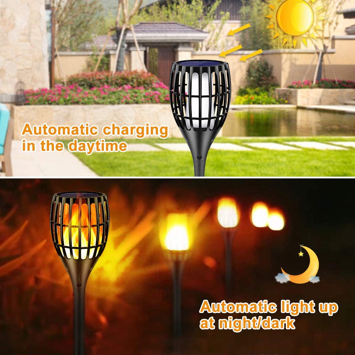 Solar Lights Outdoor, 43" Flickering Flames Torch Light Solar Garden Lights Waterproof Landscape Lighting Dusk to Dawn Auto On/Off Security Torch Light for Yard Patio Driveway, 4Pack