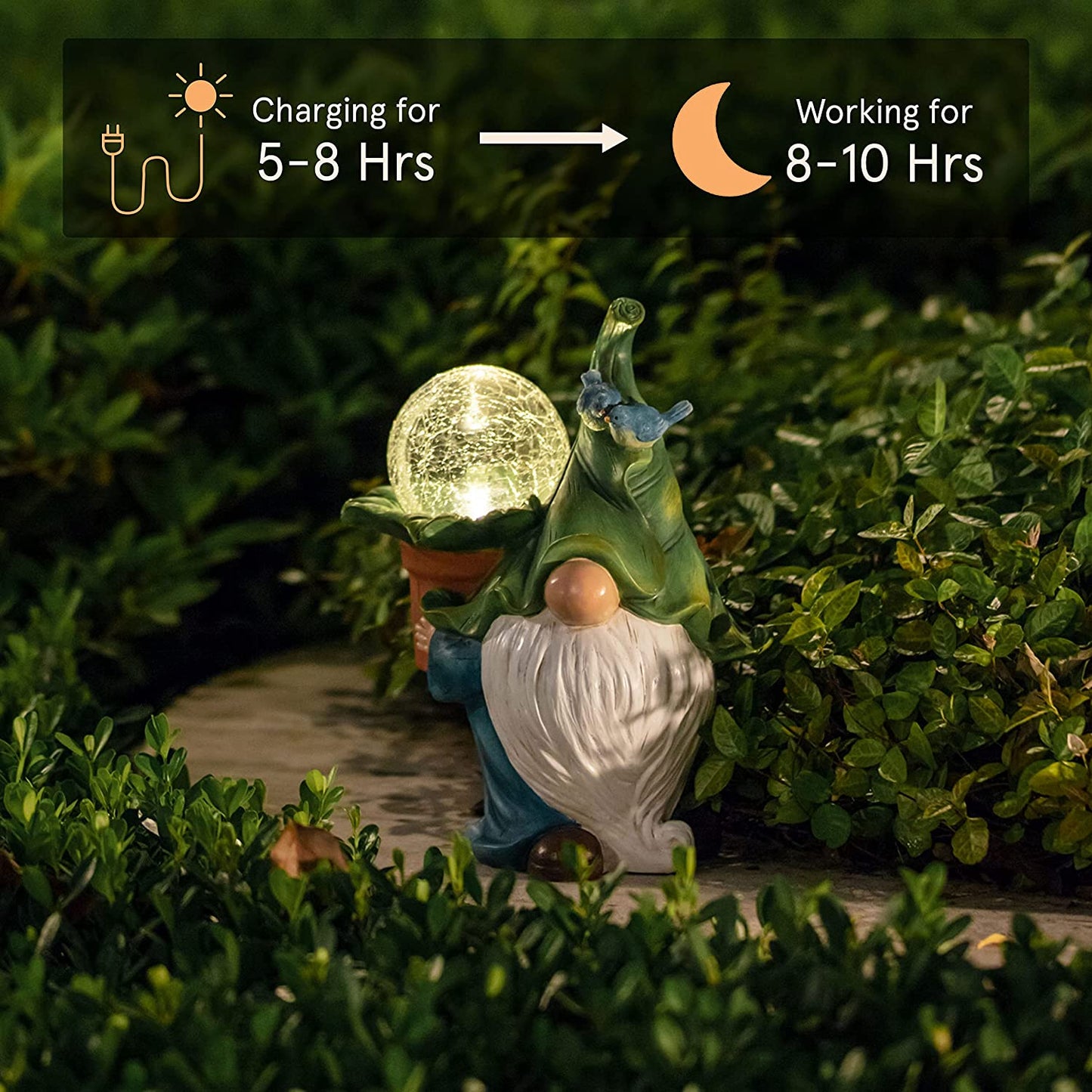 Solar Gnomes Garden Statues - 10.7'' Resin Gnome Figurine Carrying Magic Orb with Solar LED Lights, Outdoor Decorations for Patio Yard Lawn Porch, Gnomes Gifts for Mom