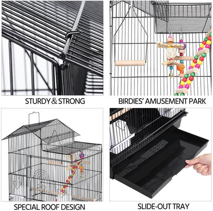 39-Inch Roof Top Large Flight Parrot Bird Cage for Small Quaker Parrot Cockatiel Sun Parakeet Green Cheek Conure Budgie Finch Lovebird Canary Pet Bird Cage W/Toys