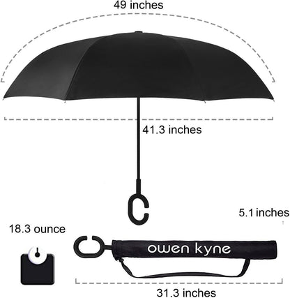 Windproof Double Layer Folding Inverted Umbrella, Self Stand Upside-Down Rain Protection Car Reverse Umbrellas with C-Shaped Handle