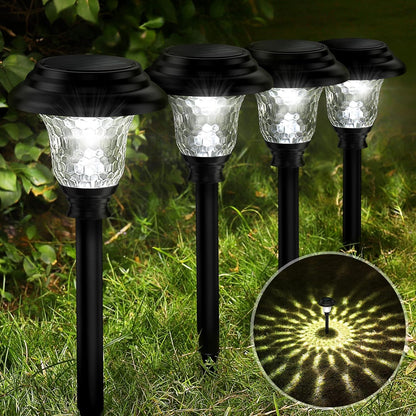 Glass Solar Lights Outdoor, 8 Pack Super Bright Solar Pathway Lights, up to 12 Hrs Long Last Auto On/Off Garden Lights Solar Powered Waterproof, Stainless Steel LED Landscape Lighting for Yard