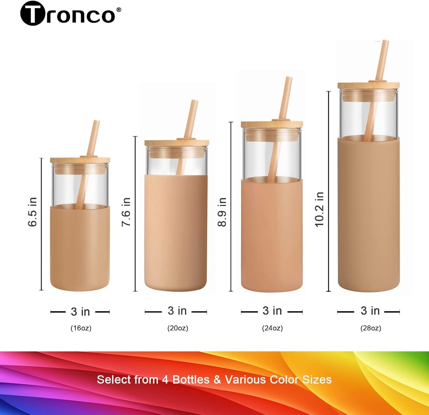 24 Oz Glass Tumbler with Straw and Lid - Glass Cup with Lid and Straw, Smoothie Cup, Iced Coffee Cup - Bamboo Lid and Protective Silicone Sleeve - Bpa-Free