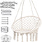 Hammock Chair Macrame Swing with Hanging Hardware Kit, Hanging Cotton Rope Macrame Hammock Swing Chairs, Girl Birthday Day Gift Idea (Circle, 31.5)