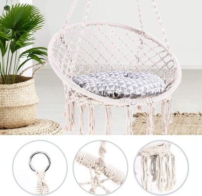 Hammock Chair Macrame Swing with Hanging Hardware Kit, Hanging Cotton Rope Macrame Hammock Swing Chairs, Girl Birthday Day Gift Idea (Circle, 31.5)