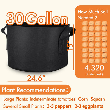 6-Pack 30 Gallon Grow Bags, Aeration Fabric Pots with Handles, Heavy Duty Cloth Pots for Plants