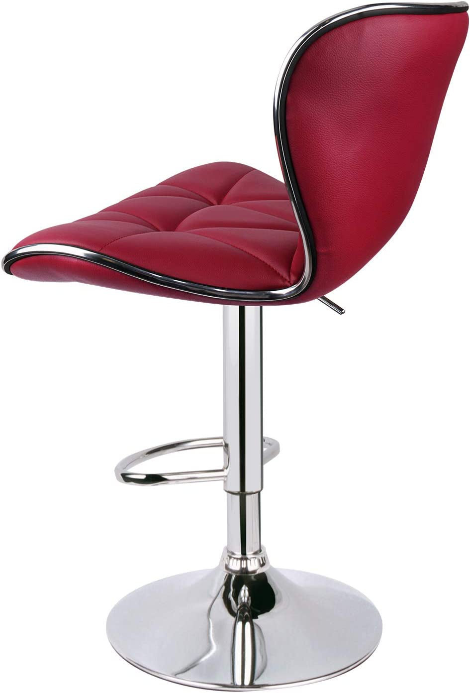 Leader Shell Back Bar Stools Set of 2, Adjustable Bar Stool with Back, Swivel Barstools (Wine Red)