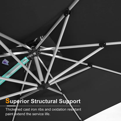 12 Feet Double Top round Deluxe Patio Umbrella Offset Hanging Umbrella Outdoor Market Umbrella Garden Umbrella, Black