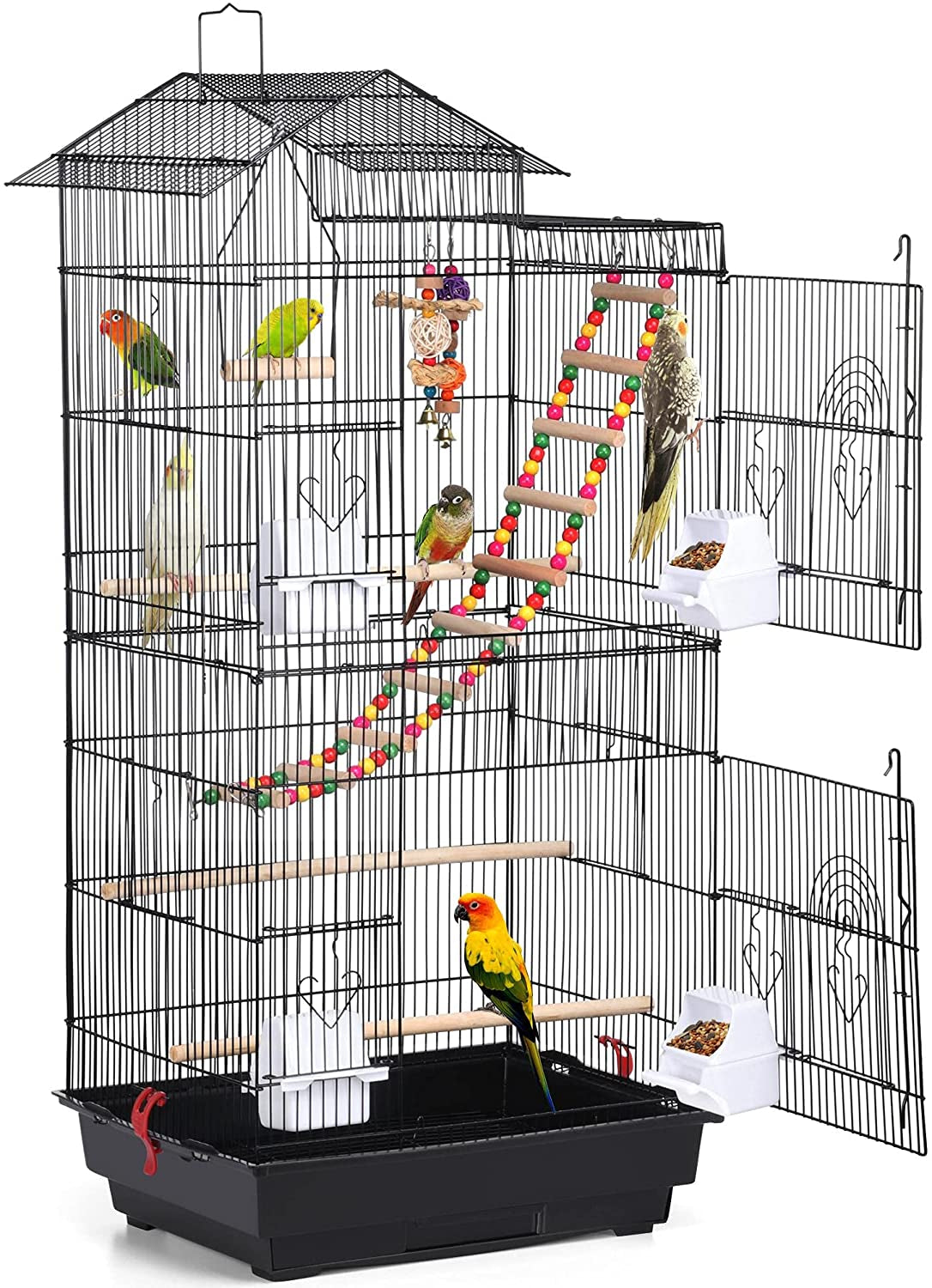 39-Inch Roof Top Large Flight Parrot Bird Cage for Small Quaker Parrot Cockatiel Sun Parakeet Green Cheek Conure Budgie Finch Lovebird Canary Pet Bird Cage W/Toys