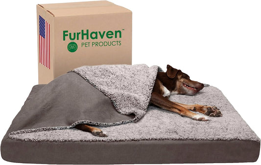 Cooling Gel Dog Bed for Large Breeds with Removable Washable Cover, Supports Dogs up to 95 lbs - Berber & Suede Top Mattress - Gray, Jumbo/XL