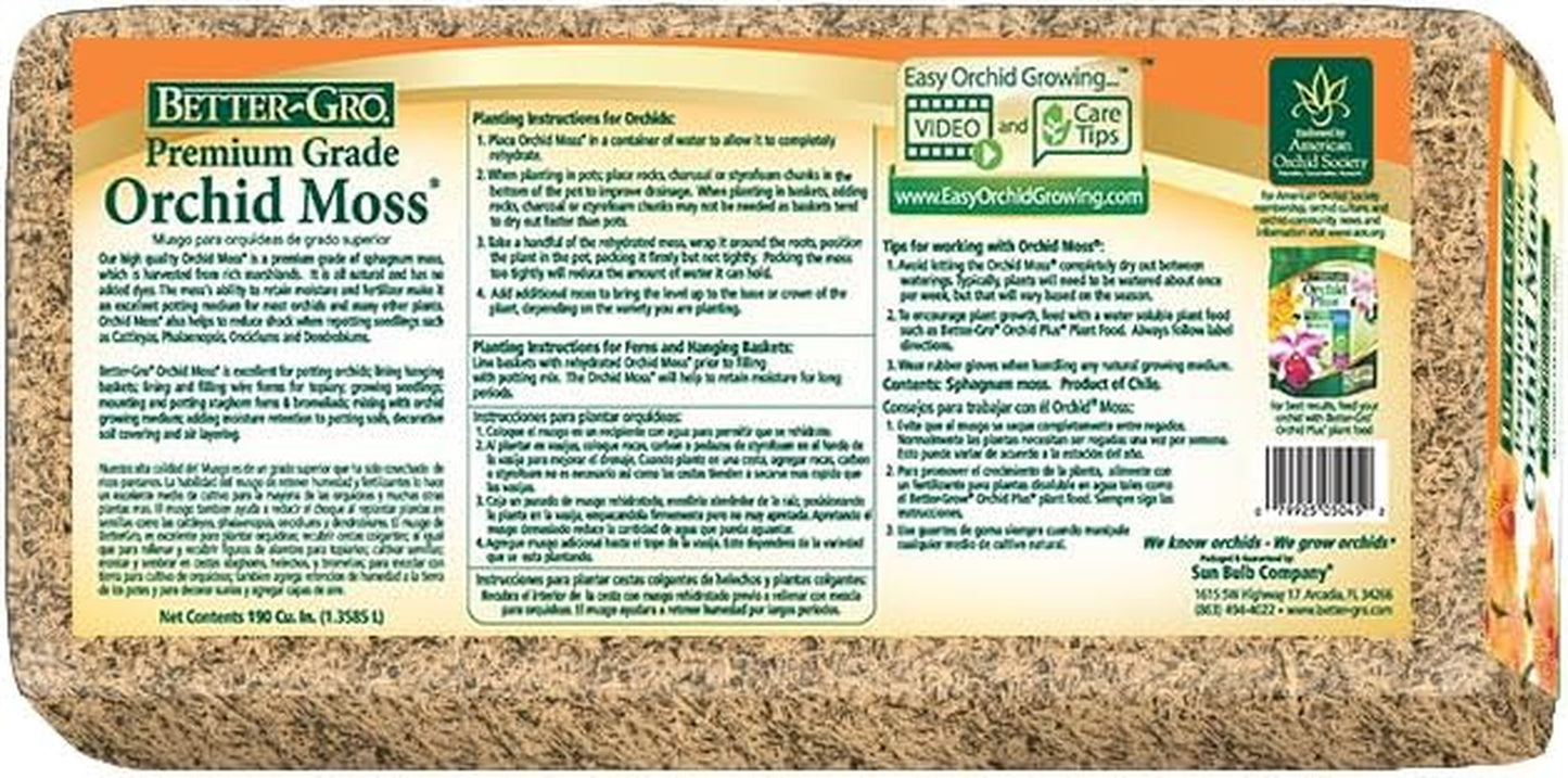 50450 Premium Grade Moss-100% Natural for Orchids, Ferns, and Hostas, Excellent for Hanging Baskets and Propagating Plants Sphagnum Moss, 190 Cu. In, Tan