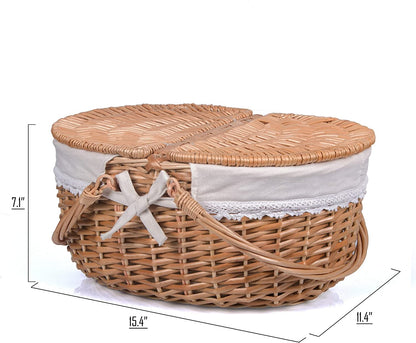 Wicker Picnic Basket with Lid and Handle Sturdy Woven Body with Washable Lining for Easter,Mother'S Day,Outdoor Camping