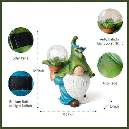 Solar Gnomes Garden Statues - 10.7'' Resin Gnome Figurine Carrying Magic Orb with Solar LED Lights, Outdoor Decorations for Patio Yard Lawn Porch, Gnomes Gifts for Mom