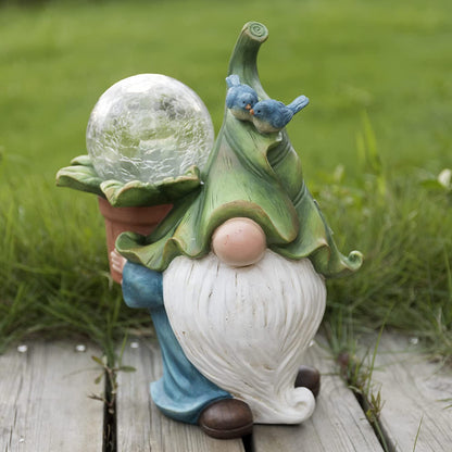 Solar Gnomes Garden Statues - 10.7'' Resin Gnome Figurine Carrying Magic Orb with Solar LED Lights, Outdoor Decorations for Patio Yard Lawn Porch, Gnomes Gifts for Mom