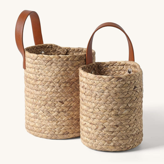 Seagrass Woven Storage Baskets Set of 2, Wall Hanging Baskets Organizer, Garden Planters Baskets