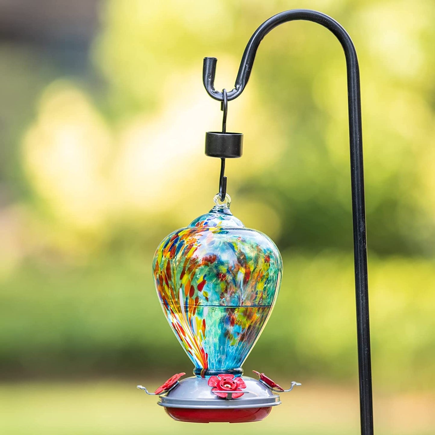 Hummingbird Feeders for Outdoors Hanging, Hummingbird Gifts for Women, Blown Glass Hummingbird Feeder, Garden Decor Backyard Decor, Unique Gardening Gifts for Older Women, 34OZ, Comet