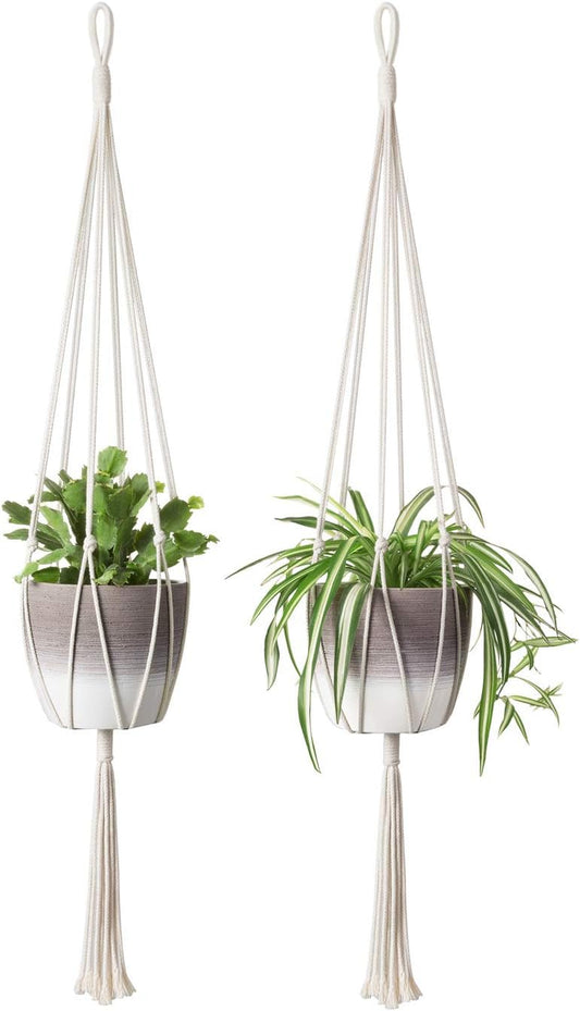 Macrame Plant Hangers Simple Design Indoor Hanging Planter Decorative Flower Pot Holder Cotton Rope for Indoor Outdoor Home Decor, 6 Legs More Stable 40 Inch, 2 Pack