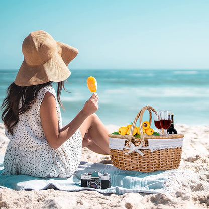 Wicker Picnic Basket with Lid and Handle Sturdy Woven Body with Washable Lining for Easter,Mother'S Day,Outdoor Camping